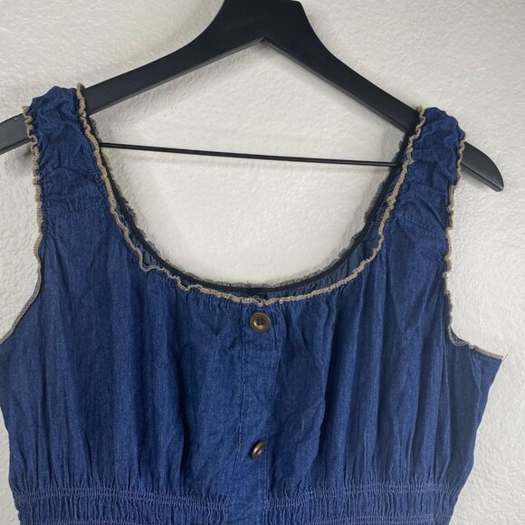 Indigo & Lace Dress Women's Smocked Midi Tiered Denim Blue 1X Boho Country - Picture 4 of 13